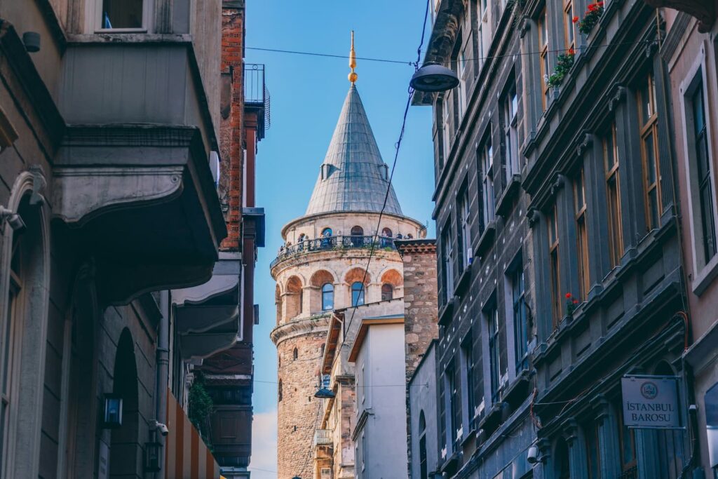 View of Galata Tower from between buildings