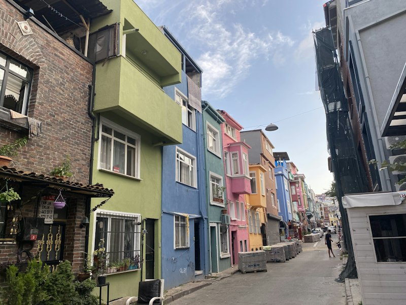Colorful houses on a street near Balat in Istanbul
