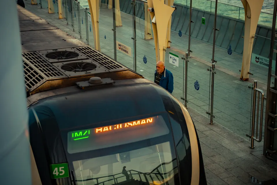 Metro train beside a platform in Istanbul