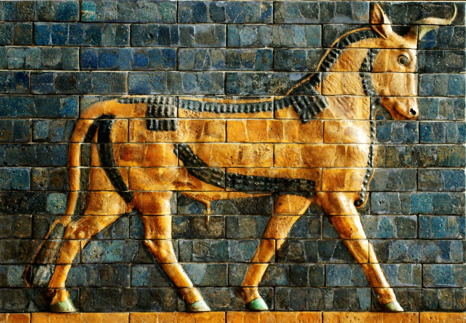 Glazed brick relief of a bull from the Ishtar Gate of Babylon, in the Istanbul Archaeology Museums collection