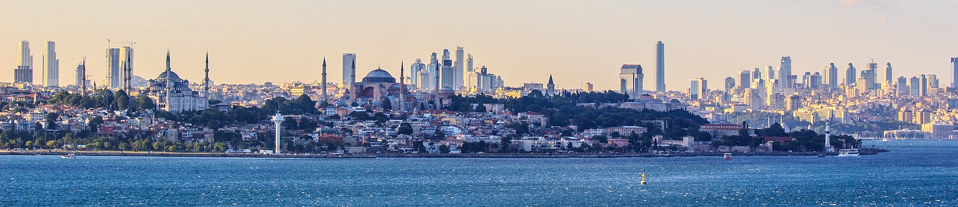 Wide view of the Istanbul skyline across the water