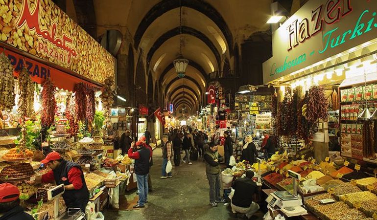Covered market interior on an Istanbul bazaar walking route