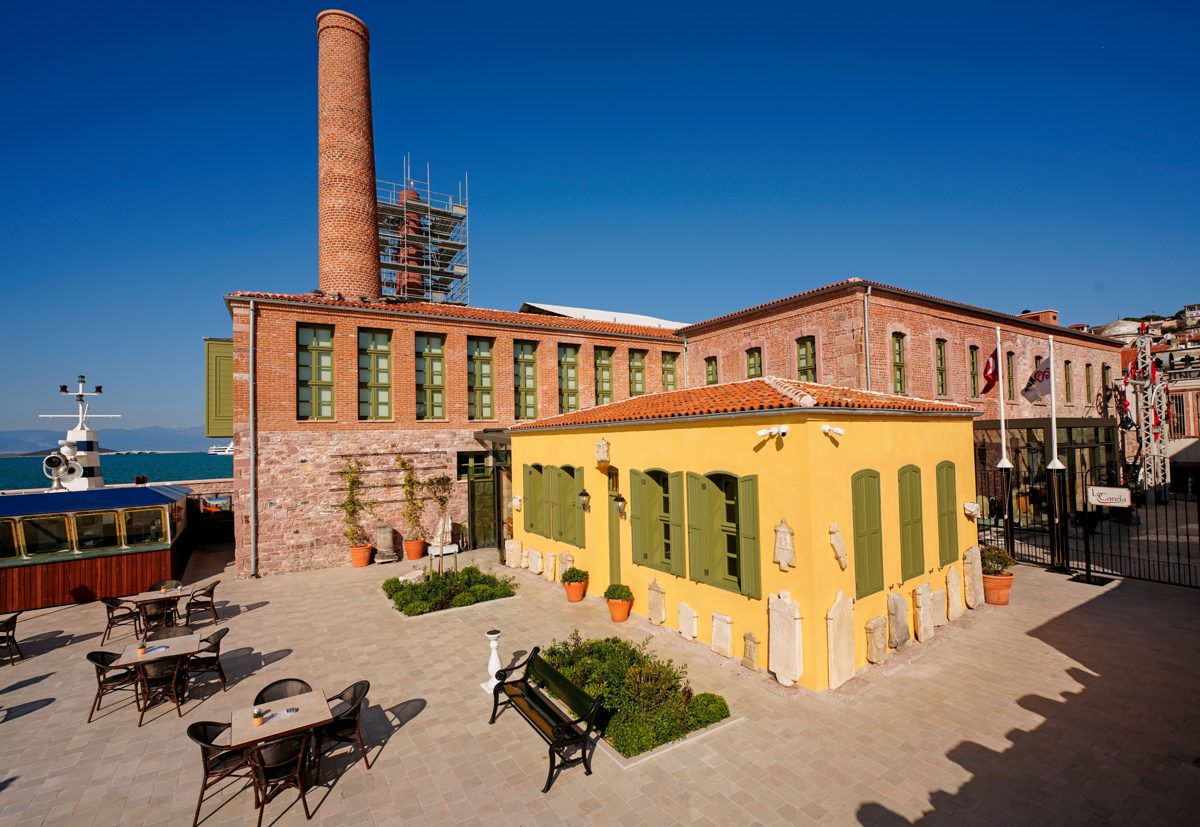 Koç Museum historic brick buildings and courtyard beside the Golden Horn